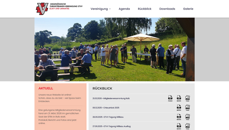 Website Eidgenössische Turnveteranenvereinigung Glatt+Limmattal